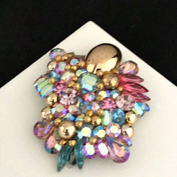 RARE Vintage Jewelry Set Bracelet Earrings Pin Fruit Salad Crystals 4T - Picture 3 of 9